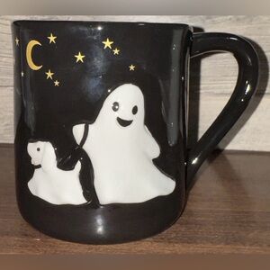🥰 Halloween Black Mug with a White Ghost 👻 Walking Dog 🐕 By Cobwebs & Cauldrons